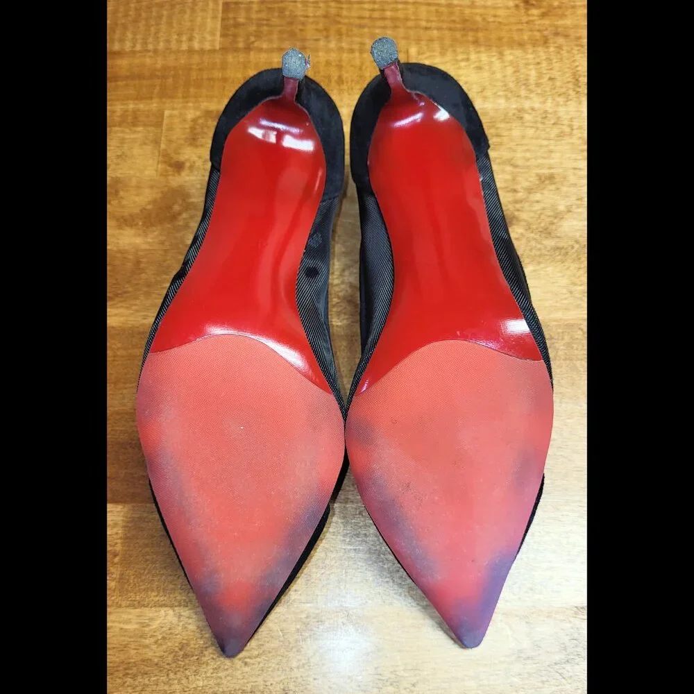 Kris & Jessy Black Suede Leather & Mesh High Heel Stiletto Pumps US 8.5 - Picture 11 of 14